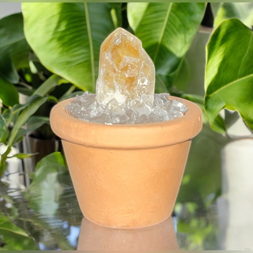 Citrine crystal in MINI Terracotta Pot